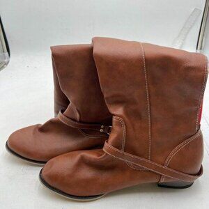 Women's Wide Calf Strap Buckle Knee High Boots Round Toe ,Low Heels Long Booties